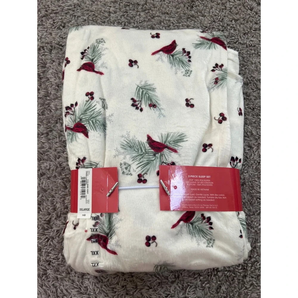 Adonna Sleepwear  XXL Crema Cardinal 2-Piece Pajama Set‎ Christmas Winter NEW